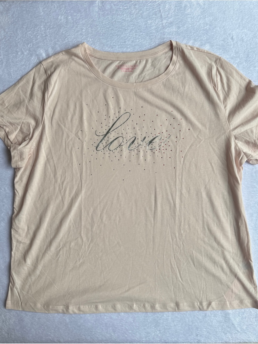 Victoria's Secret T-Shirt XL NWT - Blush Beige Love Rhinestone Tee - 100% Cotton